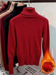 Franclia Fashionable All-Match High Neck Thick Seamless Fitted Long Sleeve Knit Sweater, Versatile For Autumn/Winter