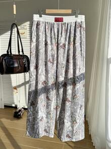 Comfortcana Quần dài cạp cao họa tiết lá mùa thu cổ điển cỡ lớn, phù hợp cho mùa xuân và mùa thu - Xám - Xem 4