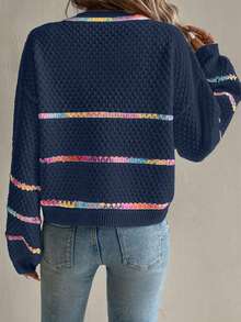 Chiquease Locker sitzender gestreifter Strickpullover für Damen, Herbst/Winter - marineblau - Übersicht 2