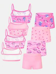 4pcs/Set Girls Kids Cute Rabbit Pattern Sweet Mori Style Camisole Underwear & Briefs Set Pink Sets Girls Sets Fall Winter - Multicolor - View 2