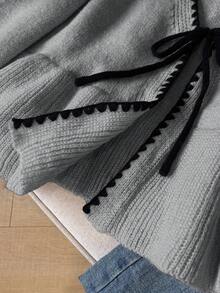 SHEIN Frenchy Women's Casual Lace-Up Long Sleeve Cardigan, Autumn/Winter - Grey - View 3