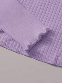 SHEIN EZwear Plus Size Women Frill Collar Ribbed Casual Versatile Long Sleeve T-Shirt, Suitable For Work And Vacation - Lilac Purple - View 5