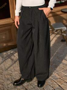 HIMLAND 男士条纹印花拉链交叉宽松裤，秋季 - 黑色 - 查看 1