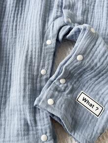 Playful Pals 新生儿V领开裆100%纯棉双层褶皱面料长袖连体衣，带裤脚收口 - 彩色 - 查看 8