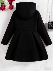 Girls' Red Ruffled Long Sleeve Casual Hooded Single-Breasted Overcoat