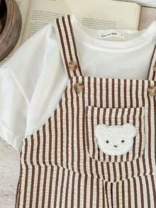 Pixure   Baby Boy Woven Striped Bear Graphic Casual Bib Overalls - Multicolor - View 4