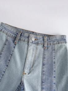 GlowEve 女士休闲百搭喇叭裤脚开衩牛仔裤 - 藍色 - 查看 4