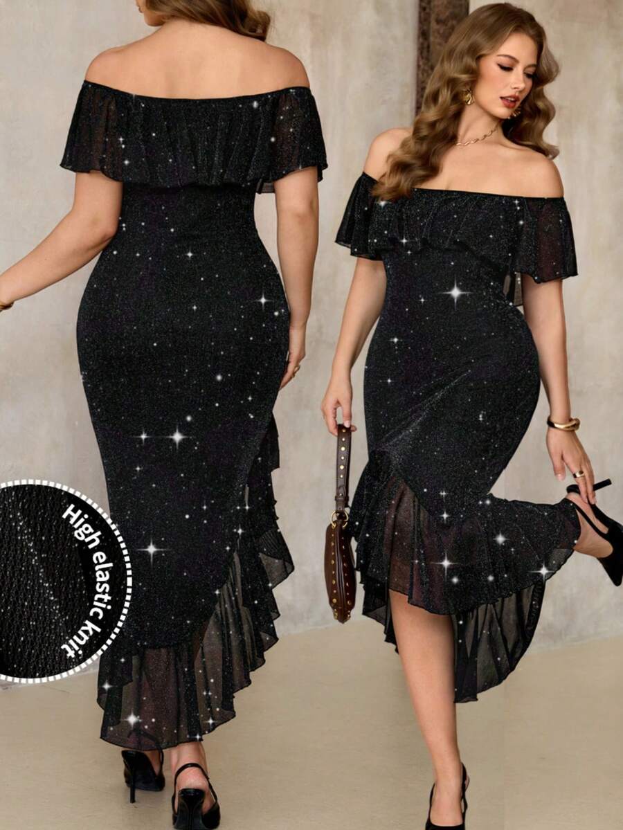 Roveilla 大码女装新款优雅浪漫连衣裙，生日礼服，派对礼服，晚礼服，裹身紧身连衣裙，冬季派对圣诞礼服，露背连衣裙，露肩连衣裙