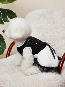 PETSIN 1件可愛的黑白鑽石寵物裙,適用於婚禮、攝影、外出等場合 - 黑色 - 查看 7
