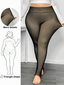 Truni Sometimesglam Plus Size Women Stirrup Leggings, Autumn/Winter Elastic Fitted Leggings, For Pear Triangle Body Shape - Black - View 1