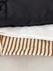 SHEIN Playful Pals 3pcs Baby Boys Toddler Infant Kids Casual Basic Simple Fashion Brown Striped Pattern And White Black Solid Color Elastic Waist Drawstring Pocket Shorts Shorts Bottoms Trousers Soft Clothes For Daily Wear School Park Play Outdoor Summer Spring Baby Summer Shorts Baby Boy Shorts Pack Toddler Boy Clothes For Summer 3 Piece Babyboy Short - Multicolor - View 4