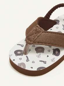 Cozy Pixies 1 Pair Summer Fashion Versatile Beach Vacation Seaside Cute Flip Flops With Elastic Heel Strap, Bear & Forest Animal Design, Toddler/Kids - Brown - View 8