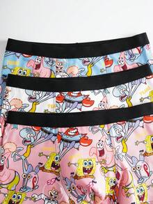 SpongeBob SquarePants | SHEIN Bóxer de niño preadolescente con patrón de dibujos animados y bloques de color, cómodo y de moda - Azul y blanco - Ver 5