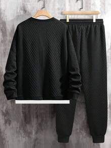 Manfinity Homme Men's Letter Graphic Pullover Pullover Sweatshirt And Sweatpants Casual Tracksuit Set - Black - View 2