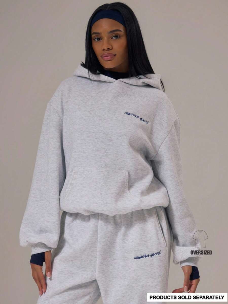 Musera Sport 运动刺绣套头连帽衫运动服上衣（仅限上衣）冬季运动健身健身服 - 灰色 - 查看 1