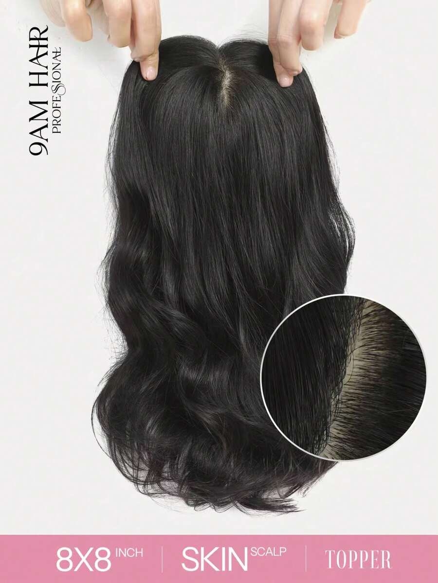 Tóc giả 9AM Hair 14" dành cho nữ, tóc giả làm từ tóc thật, kích thước 8x8 inch, đế lớn, thích hợp để đội hàng ngày và tạo kiểu. Trang phục mùa đông, Giáng sinh, Halloween, trang phục mùa thu dành cho nữ. - Natural Black - Xem 1