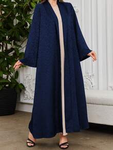 Al Najma Elegant Solid Color Jacquard Texture Flare Sleeve Wide Lapel Robe Abayas - Royal Blue - View 5