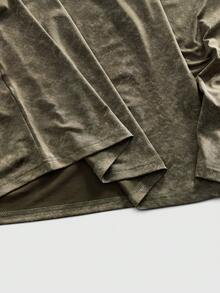 ROMWE MEN Street Life Men's Casual Versatile Crew Neck Long Sleeve T-Shirt With Dark Skull Print - Dark Green - View 5