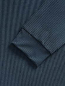 Manfinity BRENVOR 男士休闲罗纹针织系带立领长袖 T 恤，夏季，秋季 - 藍色 - 查看 6