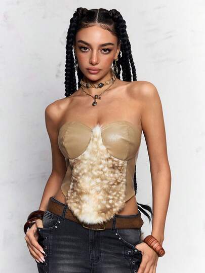 Hippie Top tubo con estampado de lunares de ciervo sexy Y2K para mujeres