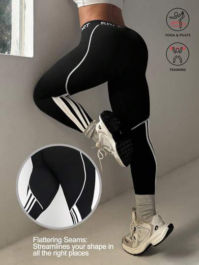 Rhythm Era 1 pieza Leggings cortos a rayas para correr, fitness y yoga con cintura elástica de contraste de talla grande para mujer