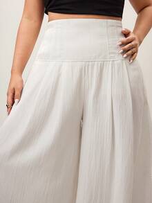 Hourglow Plus Size Casual Solid Color Textured High Waist Loose Pants/2026 /New Year - White - View 6