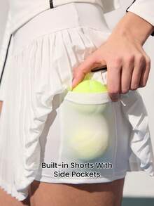 CourtClass Women's Zip-Up Half Placket Long Sleeve Top And Pleated Mini Skirt Tennis Outfit