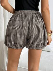 Siren Gaze Women's Plaid Elastic Waist Drawstring Lantern Shorts, Fashionable Summer - Khaki - View 6