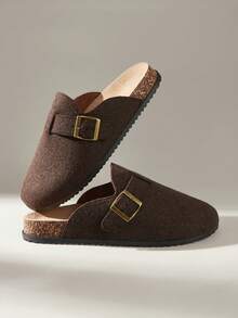 Solecia Women's Autumn/Winter 2025 Vintage Closed Toe Fluffy Flat Slippers, Comfortable Slip-On Shoes - Dark coffee - View 3