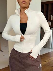 Muchica Apricot Knitted Slim Fit Women's Long Sleeve Sun Protection Jacket In Fall/Winter