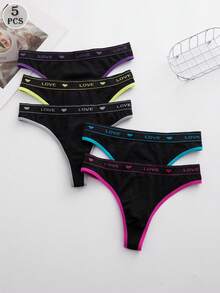 Eraneu 5条/套 爱心❤ 无痕浪漫丁字裤，舒适内裤 - 彩色 - 查看 4