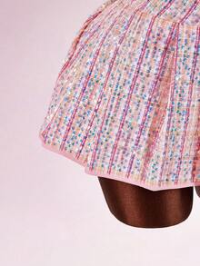 Amplova Women's Sequin Plaid Patchwork Camisole And Pleated Mini Skirt Fashion Set Cute Two Piece Set Skirt Two Piece Set - Pink - View 10