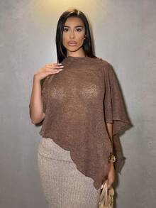 Shopreo Nuovo e alla moda scialle multifunzione in maglia jacquard color albicocca, con scollo a barchetta, collo a scialle, stile vacanziero, leggero e versatile - Caffè Marrone - Visualizzare 6