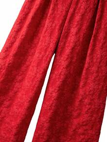 GlowEve CURVE Quần ống rộng vải jacquard xếp ly họa tiết cỡ lớn dành cho nữ, phong cách năm mới - Đỏ - Xem 4