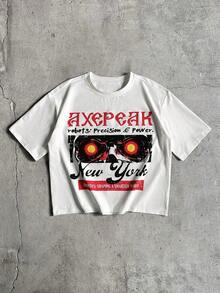 AXEPEAK 男士字母印花圆领短袖休闲百搭T恤 - 白色 - 查看 3