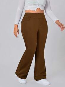 Flexra Quần jeans ống loe giặt đa năng thường ngày cỡ lớn dành cho nữ - Cà phê nâu - Xem 3