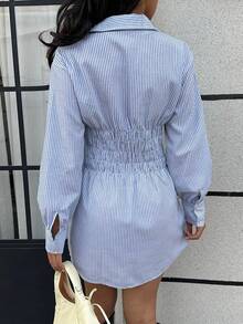 MainGRL Vestido bordado tejido a rayas azules para mujer - Azul y blanco - Ver 2