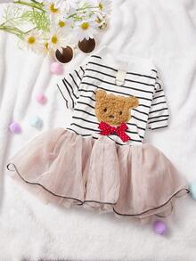 PETSIN 1 件装宠物服装蓬蓬裙适合小型犬猫-泰迪熊设计 - 黑與白 - 查看 1