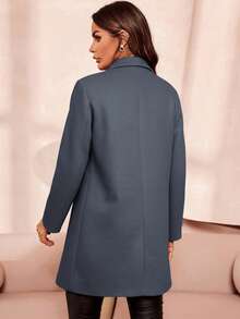 SHEIN Clasi 女士秋冬双排扣羊毛大衣 - 霧霾藍 - 查看 2