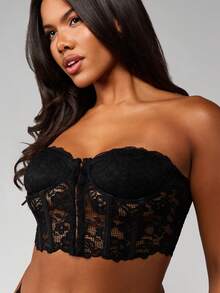 MISSGUIDED 扇形蕾丝钩眼抹胸上衣无肩带文胸露脐上衣甜心领束身胸衣式晚宴派对夜店装内衣风上衣 - 黑色 - 查看 5