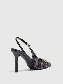 CUCCOO BIZCHIC 女士尖头金属装饰扣设计格子时尚高跟鞋 - 黑色 - 查看 5