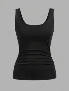 SHEIN Slayr Set de 3 piezas de camisetas sin mangas con cuello de pico, ajuste ceñido y drapeado, de estilo casual y suelto, versátil para uso diario - Multicolor - Ver 10
