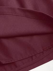 Sweetra Petite 秋冬季蝴蝶结腰身性感开衩A字黑色迷你裙，适合娇小身材女性 - 酒紅色 - 查看 4