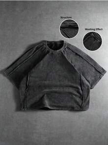 PAVTROS 男士休闲街头风极简棉质短袖T恤，宽松短款版型，做旧棉质面料搭配毛边设计，展现轻松街头风格，适合日常休闲、时尚、街头穿搭；是节日、街头风、宽松、男士、情侣、印花、送给男友、朋友、情侣装、男友的绝佳礼物。 - 黑色 - 查看 1