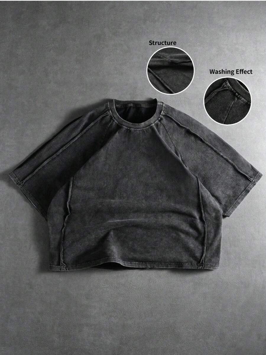PAVTROS 男士休闲街头风极简棉质短袖T恤，宽松短款版型，做旧棉质面料搭配毛边设计，展现轻松街头风格，适合日常休闲、时尚、街头穿搭；是节日、街头风、宽松、男士、情侣、印花、送给男友、朋友、情侣装、男友的绝佳礼物。 - 黑色 - 查看 1