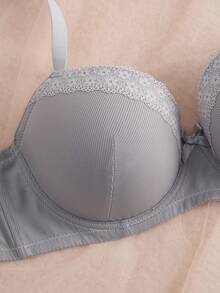 DesireSculpt 3pcs/Set Women's Plus Size Solid Color Lace Trim Underwire Bras - Multicolor - View 4