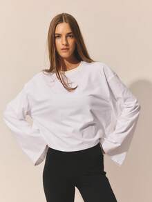 Aralina Soft Cotton Jersey Long Sleeve Relaxed Fit Cropped Silhouette Minimal Design Spring Clothes Cute Summer Tops Women Top - White - View 1