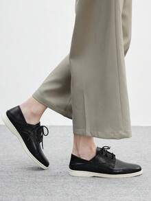 CUCCOO BIZCHIC Women's Casual Lace-Up Leather Flats For Christmas - Black - View 4
