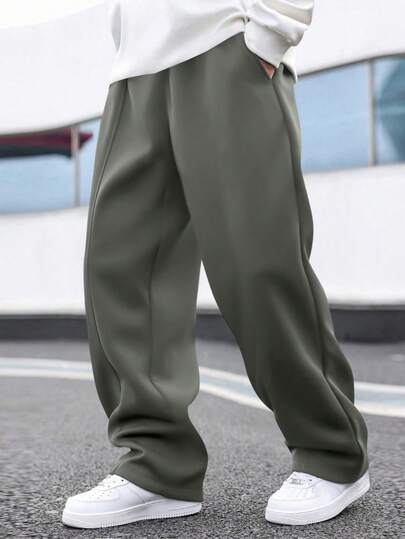 Manfinity Hypemode 加大码男士纯色口袋阔腿宽松休闲运动裤 男士宽松直筒休闲裤