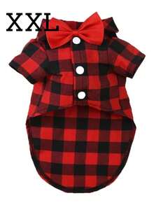 1 pieza Camisa con patrón de cuadrícula adecuada para gatos y perros en primavera y verano - Rojo - Ver 12